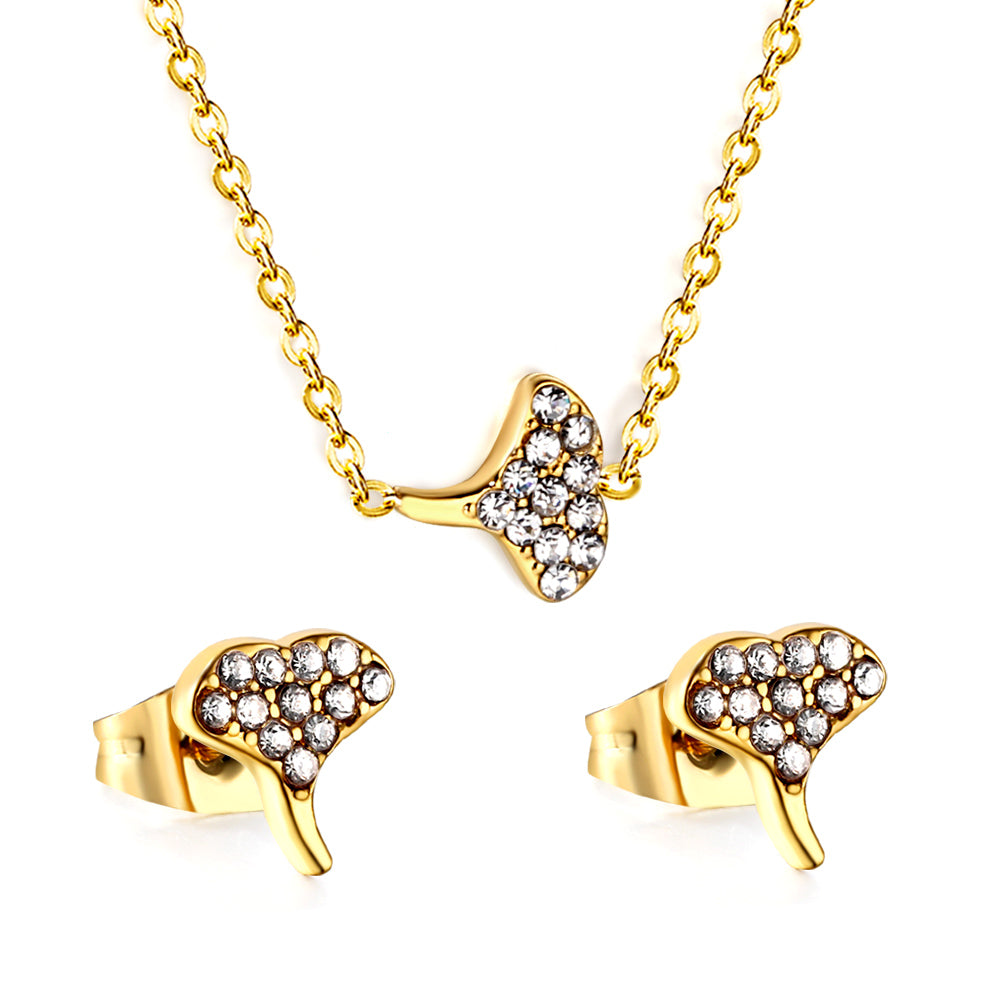Gold/steel Fan Shape Jewelry Set with Diamonds asonjewelry