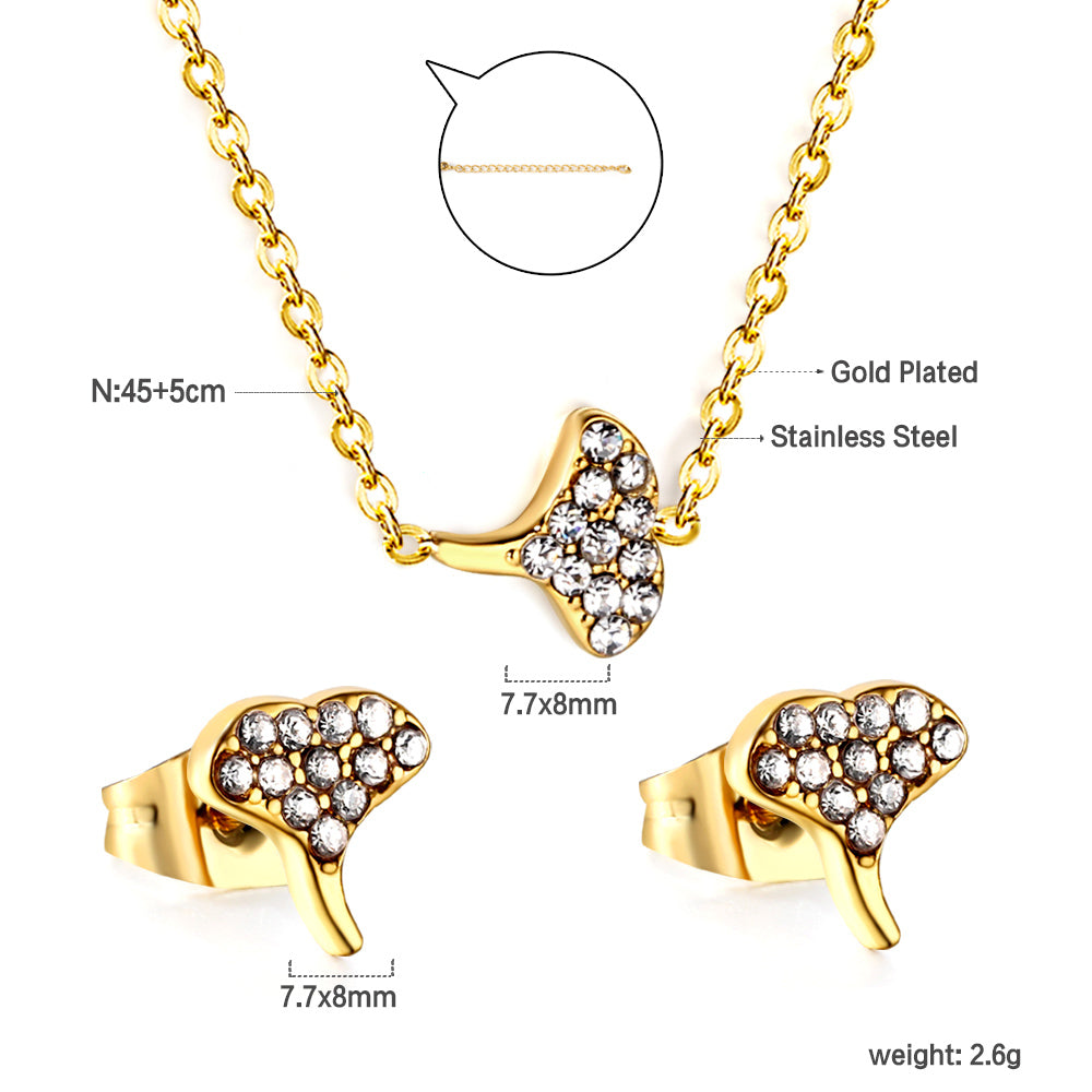 Gold/steel Fan Shape Jewelry Set with Diamonds asonjewelry