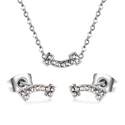 Bone Pendant Jewelry Set with Diamonds Steel/Gold asonjewelry