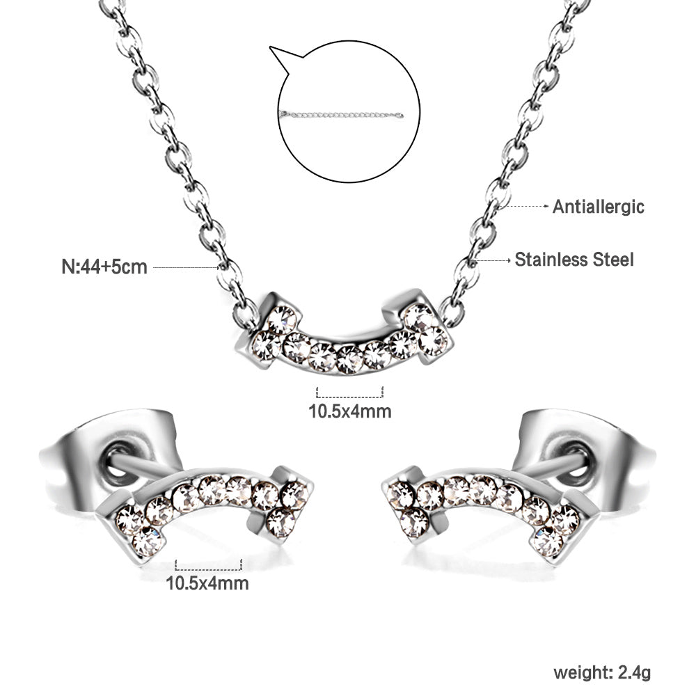 Bone Pendant Jewelry Set with Diamonds Steel/Gold asonjewelry