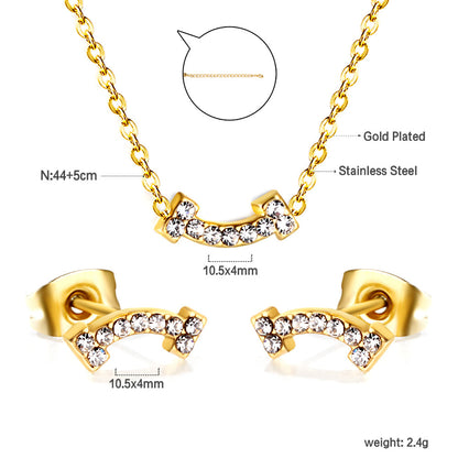 Bone Pendant Jewelry Set with Diamonds Steel/Gold asonjewelry