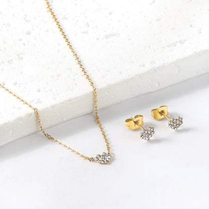 Gold/Steel Heart Shape Jewelry Set with Diamonds asonjewelry