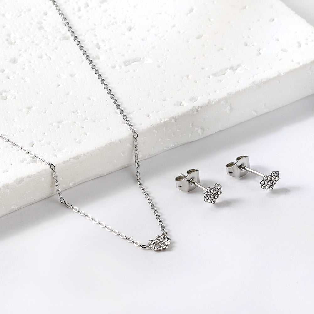 Gold/Steel Heart Shape Jewelry Set with Diamonds asonjewelry