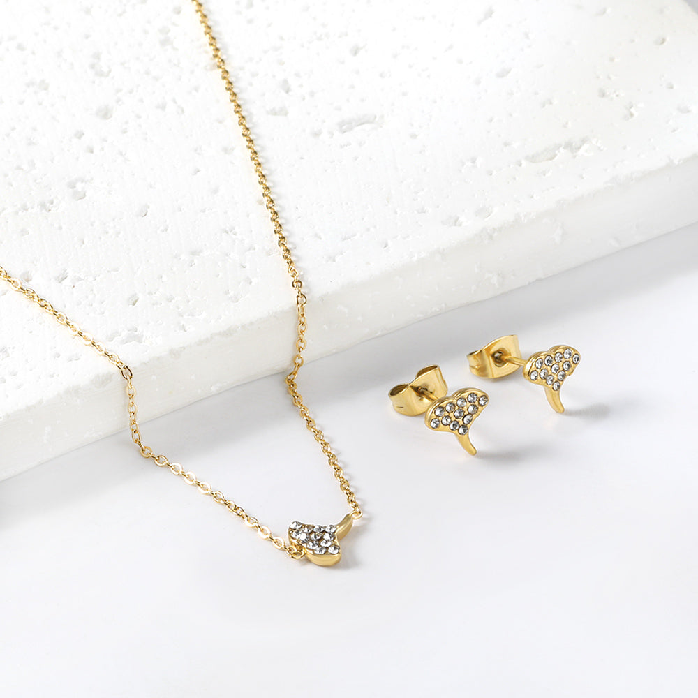 Gold/steel Fan Shape Jewelry Set with Diamonds asonjewelry