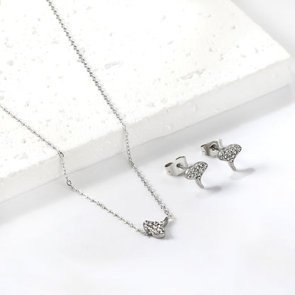 Gold/steel Fan Shape Jewelry Set with Diamonds asonjewelry