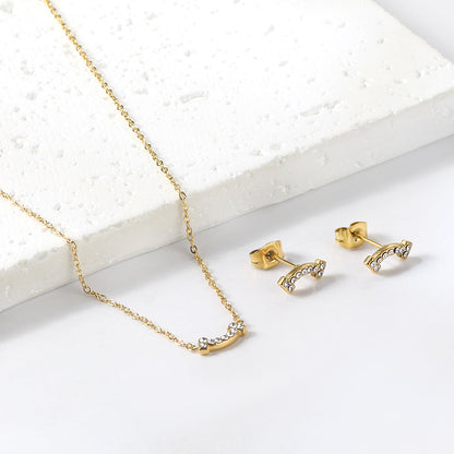 Bone Pendant Jewelry Set with Diamonds Steel/Gold asonjewelry