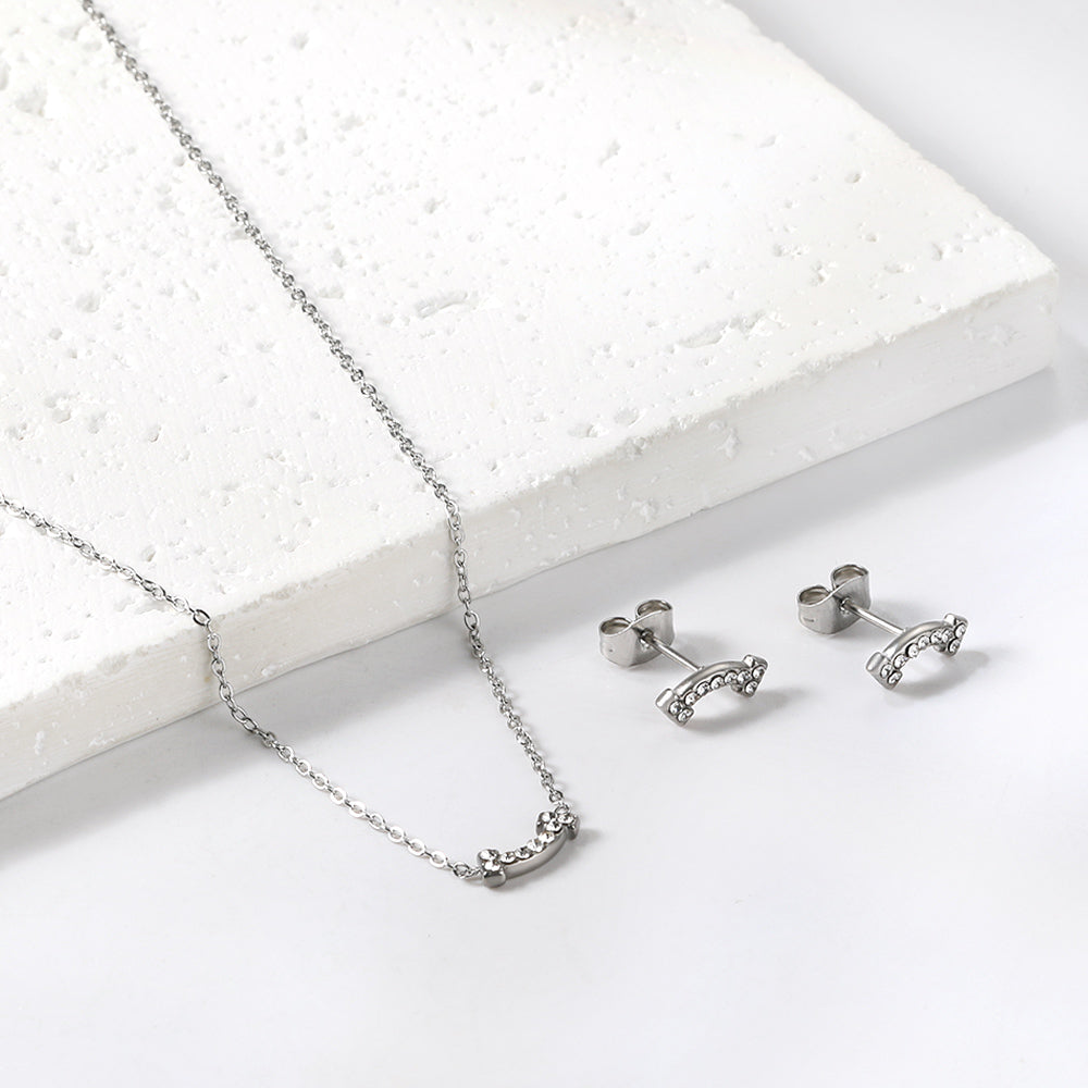 Bone Pendant Jewelry Set with Diamonds Steel/Gold asonjewelry