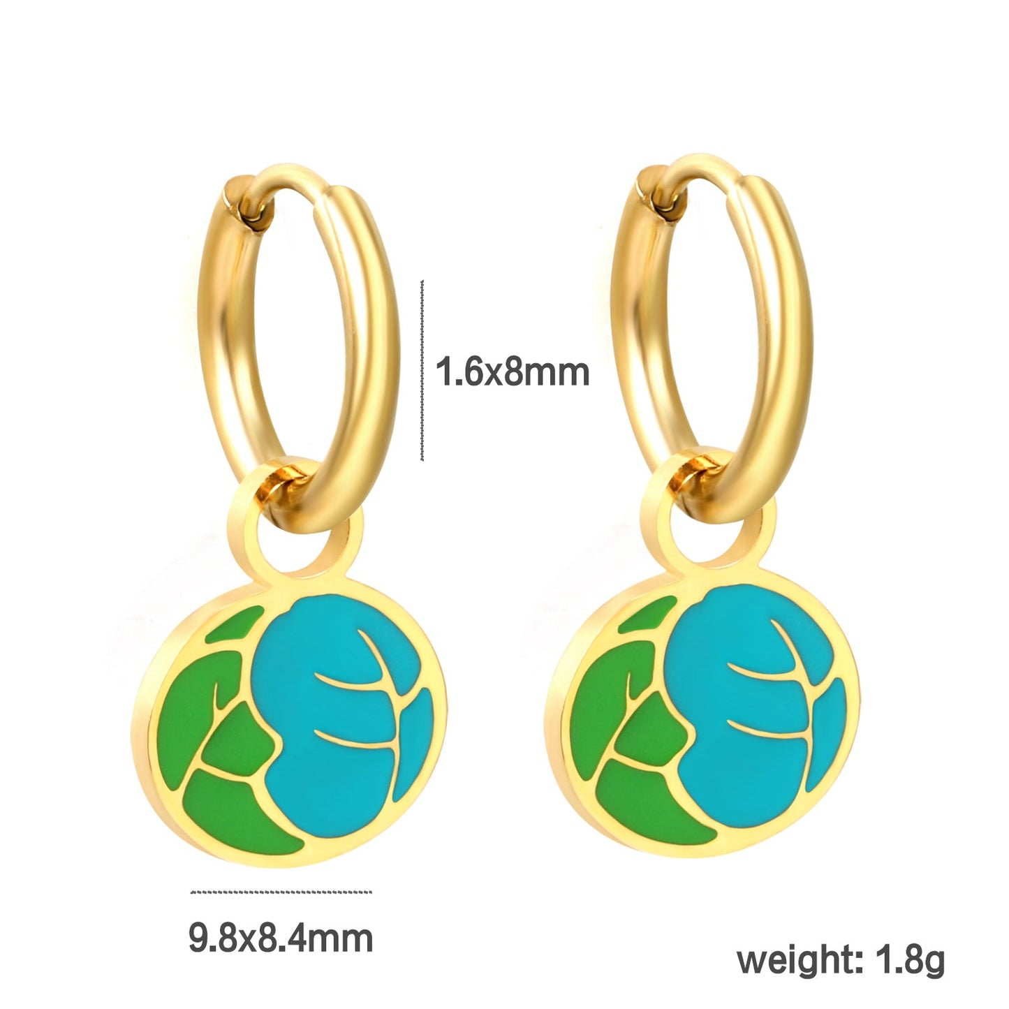 1.6x 8mm Round with 9.8*8.4mm Mixed Color Vegetable Leaf Stud Earrings asonjewelry