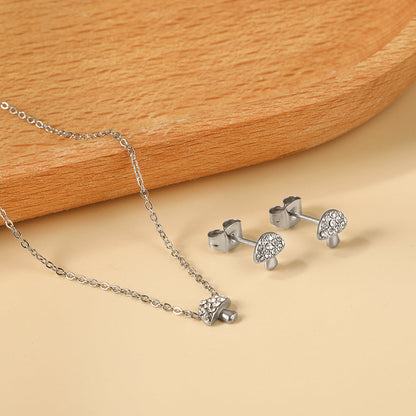 Mushroom Pendant with Diamond Jewelry Set Steel/Gold asonjewelry