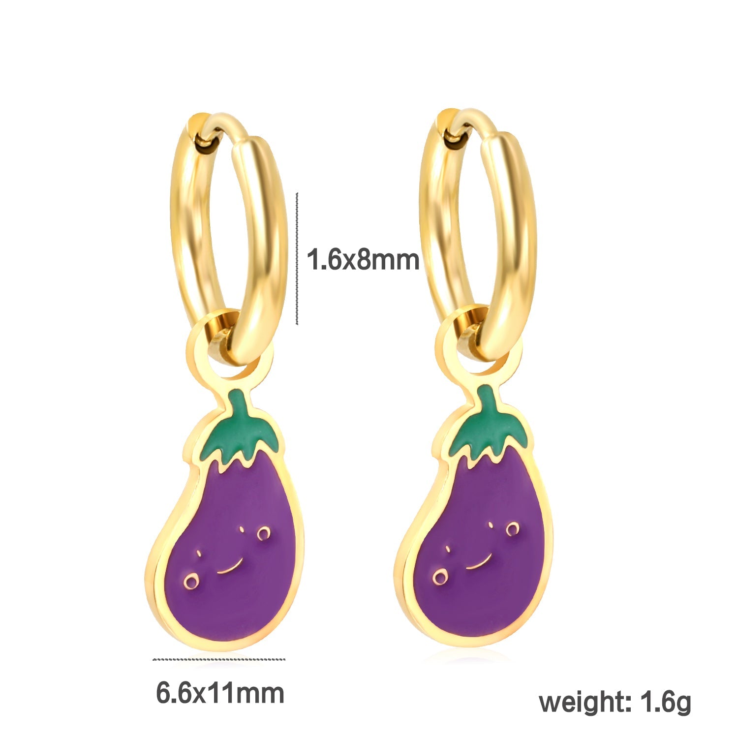 1.6x8mm I.D. Circle with 6.6*11mm Purple Eggplant Earrings asonjewelry