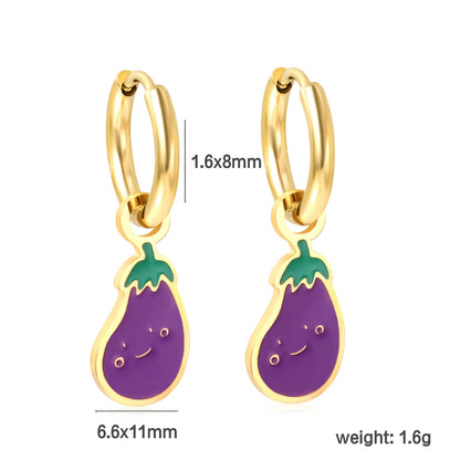 1.6x8mm I.D. Circle with 6.6*11mm Purple Eggplant Earrings asonjewelry