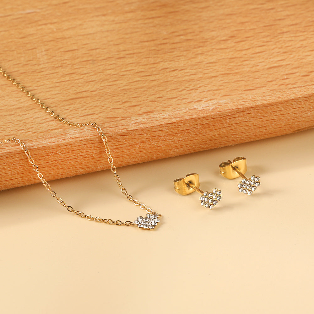 Gold/Steel Heart Shape Jewelry Set with Diamonds asonjewelry