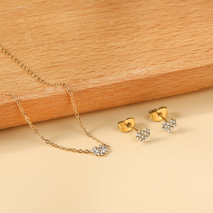 Gold/Steel Heart Shape Jewelry Set with Diamonds asonjewelry