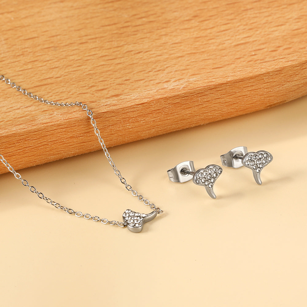 Gold/steel Fan Shape Jewelry Set with Diamonds asonjewelry