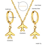 Airplane Pendant Jewelry Set Steel/Gold