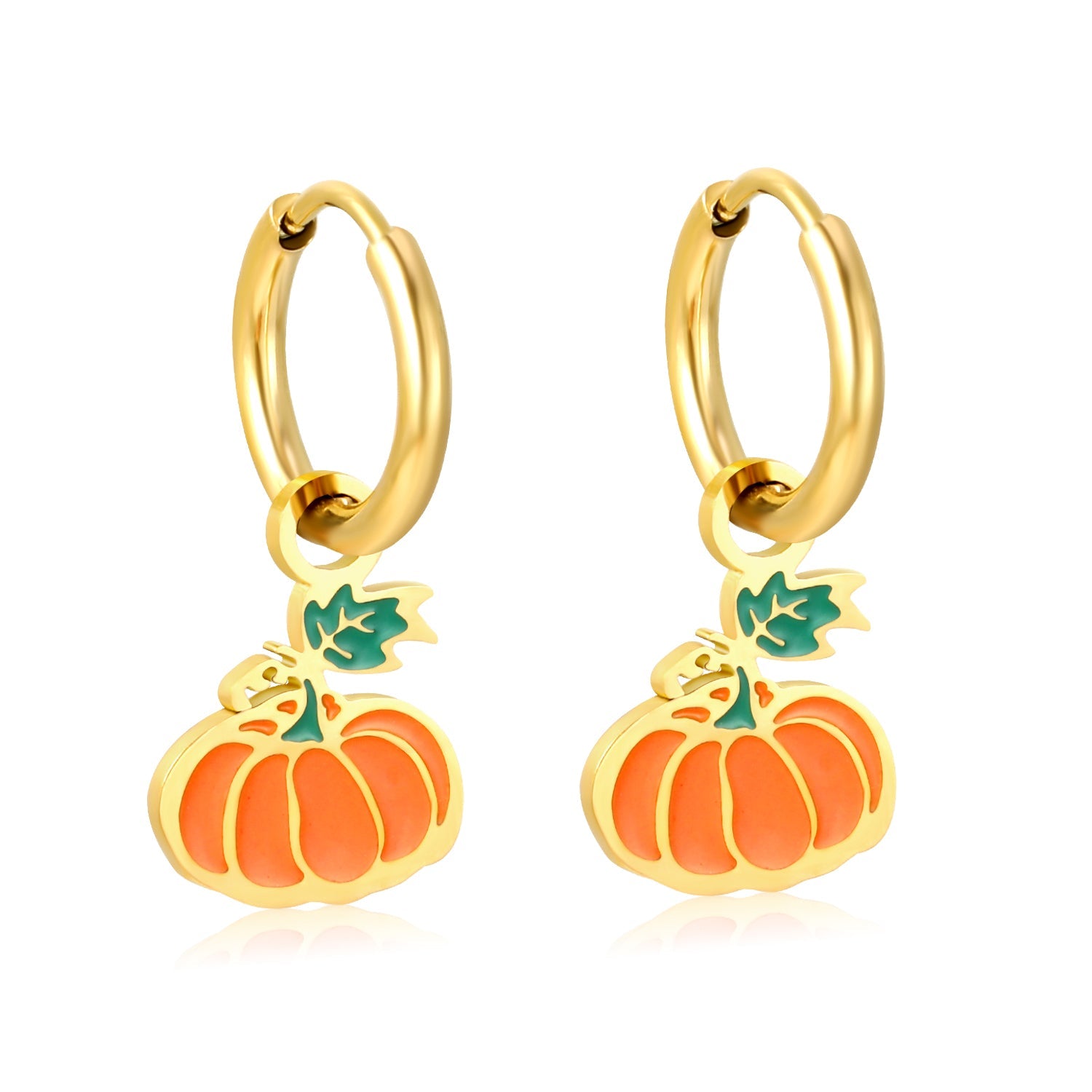 1.6x8mm I.D. Circle with 9.8*9.5mm Orange Pumpkin Stud Earrings asonjewelry