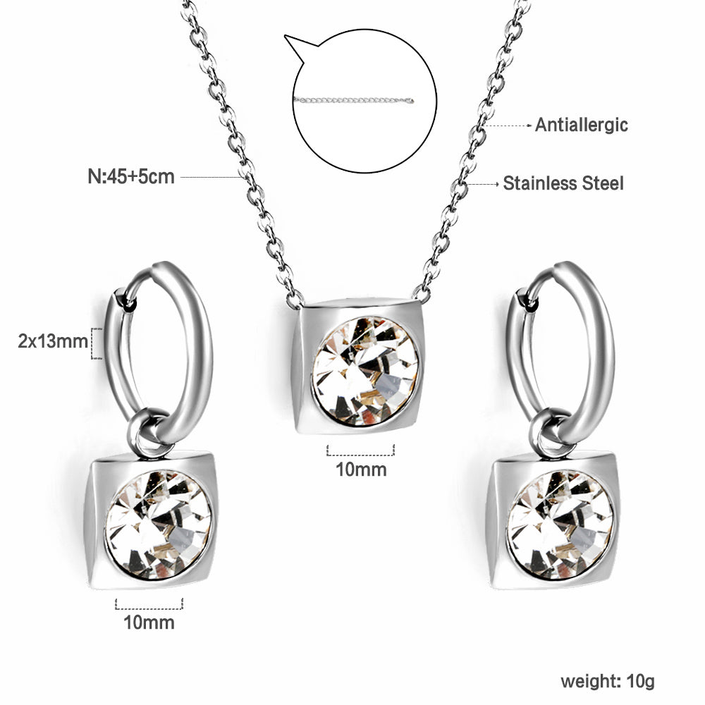 Square with White Pearls & White Diamonds & Red Diamonds & Blue Diamonds & Kong Blue Diamonds Jewelry Set Steel / Gold asonjewelry