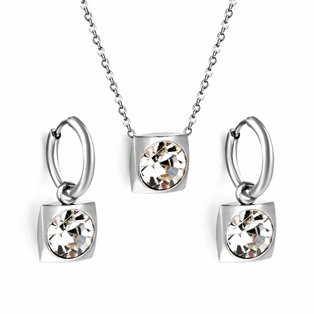 Square with White Pearls & White Diamonds & Red Diamonds & Blue Diamonds & Kong Blue Diamonds Jewelry Set Steel / Gold asonjewelry