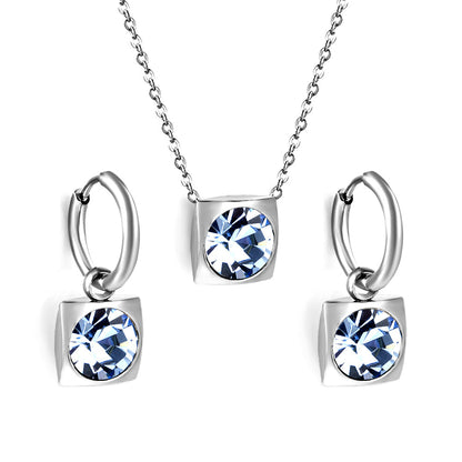 Square with White Pearls & White Diamonds & Red Diamonds & Blue Diamonds & Kong Blue Diamonds Jewelry Set Steel / Gold asonjewelry