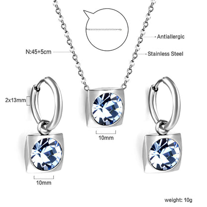 Square with White Pearls & White Diamonds & Red Diamonds & Blue Diamonds & Kong Blue Diamonds Jewelry Set Steel / Gold asonjewelry