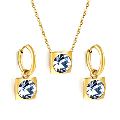 Square with White Pearls & White Diamonds & Red Diamonds & Blue Diamonds & Kong Blue Diamonds Jewelry Set Steel / Gold asonjewelry