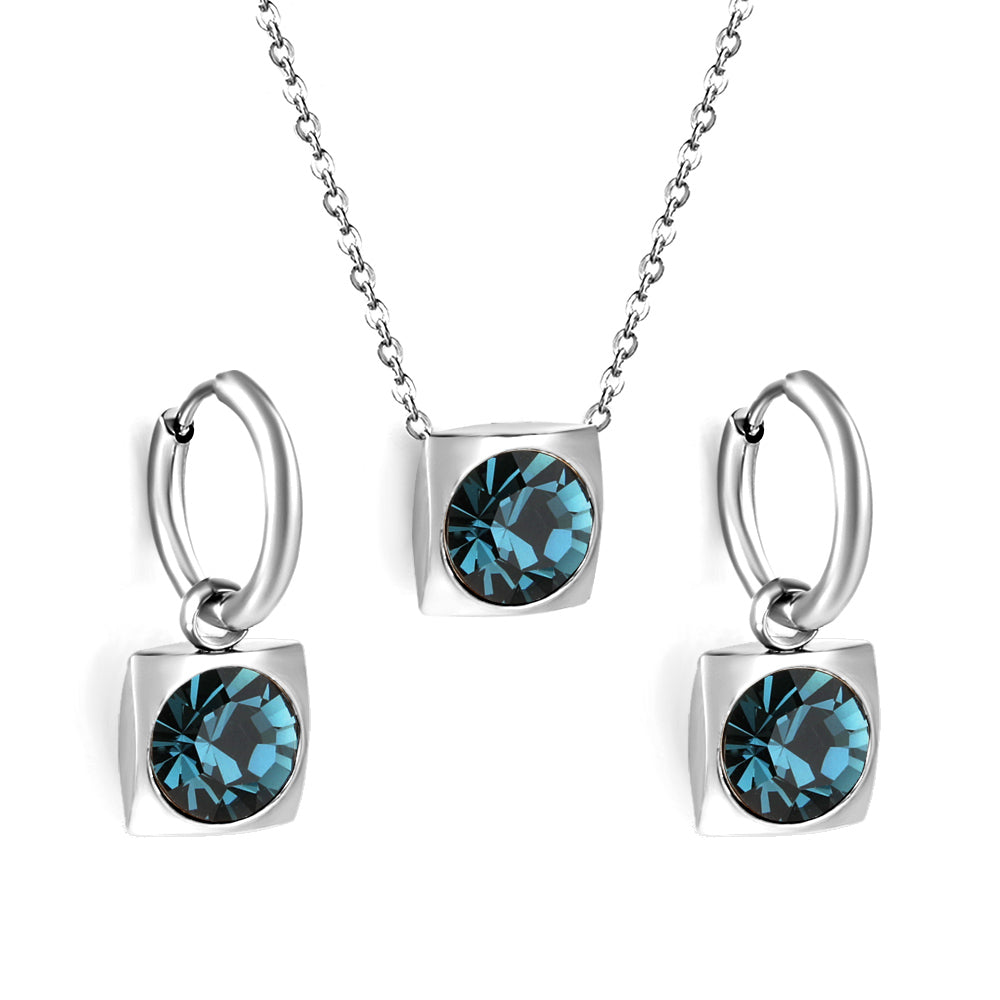 Square with White Pearls & White Diamonds & Red Diamonds & Blue Diamonds & Kong Blue Diamonds Jewelry Set Steel / Gold asonjewelry