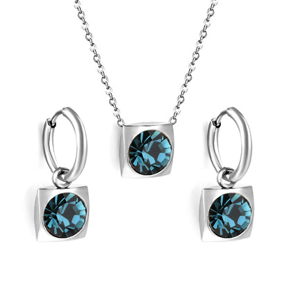 Square with White Pearls & White Diamonds & Red Diamonds & Blue Diamonds & Kong Blue Diamonds Jewelry Set Steel / Gold asonjewelry