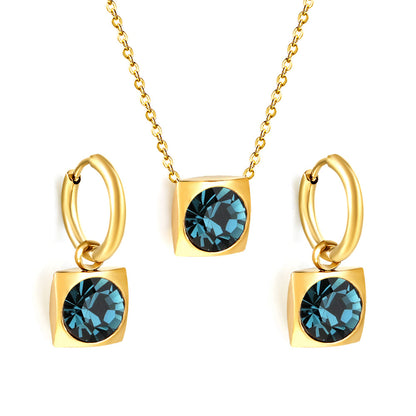 Square with White Pearls & White Diamonds & Red Diamonds & Blue Diamonds & Kong Blue Diamonds Jewelry Set Steel / Gold asonjewelry