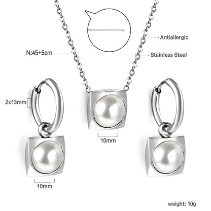 Square with White Pearls & White Diamonds & Red Diamonds & Blue Diamonds & Kong Blue Diamonds Jewelry Set Steel / Gold asonjewelry