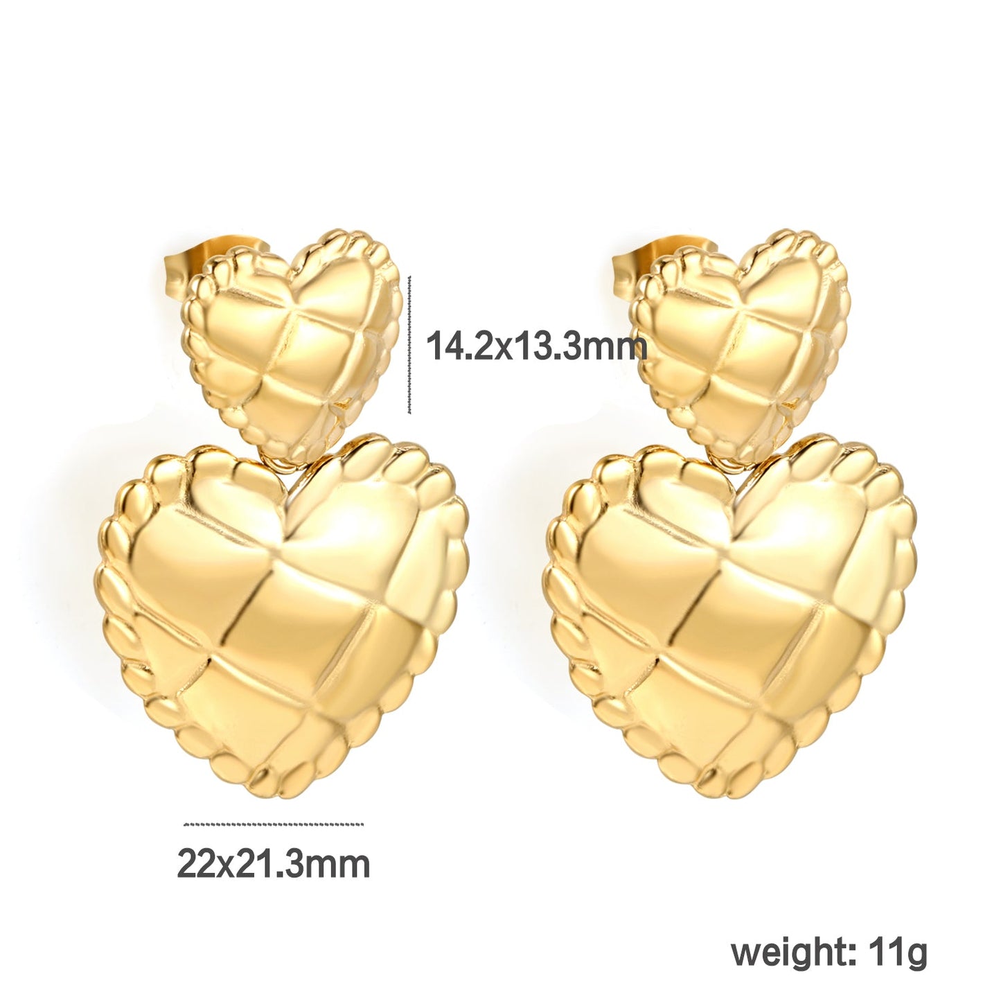 14.213.3 Small Heart + 22*21.3mm Large Heart Textured Stud Earrings asonjewelry