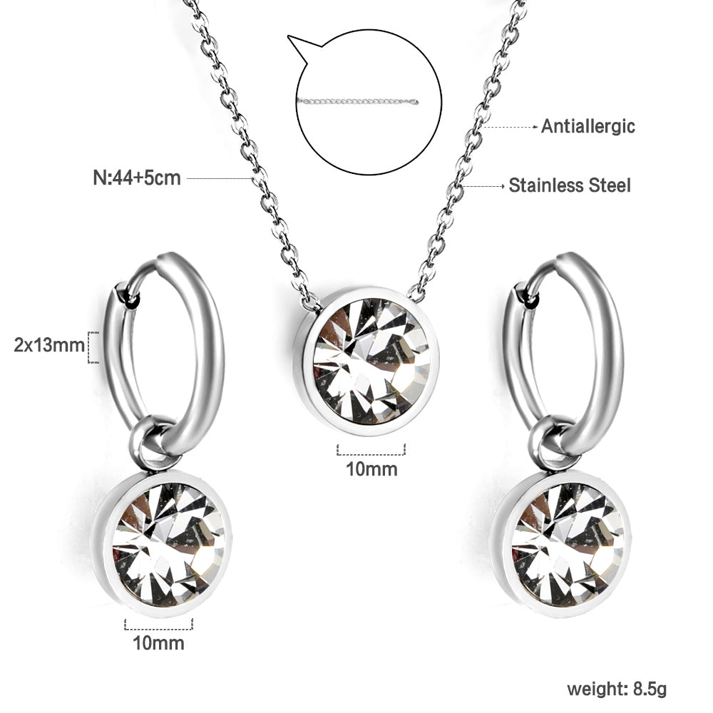 Round with White Pearls & White Diamonds & Purple Diamonds & Blue Diamonds & Green Diamonds Jewelry Set Steel/Golden asonjewelry