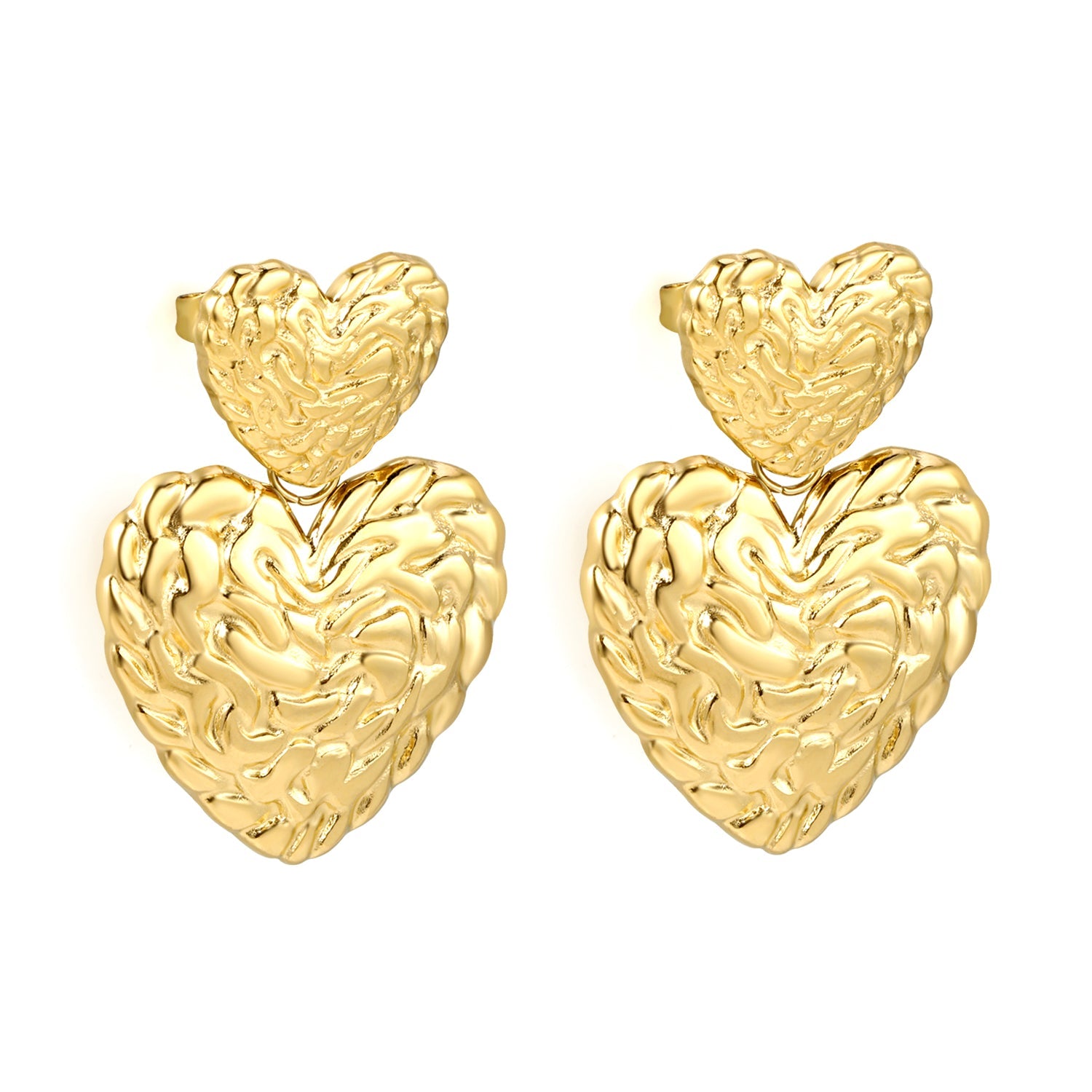 14mm Textured Small Heart + 22.2mm Textured Large Heart Stud Earrings asonjewelry