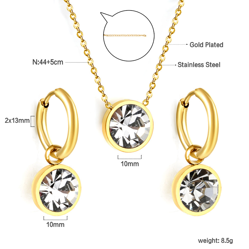 Round with White Pearls & White Diamonds & Purple Diamonds & Blue Diamonds & Green Diamonds Jewelry Set Steel/Golden asonjewelry