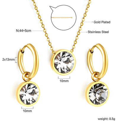 Round with White Pearls & White Diamonds & Purple Diamonds & Blue Diamonds & Green Diamonds Jewelry Set Steel/Golden asonjewelry