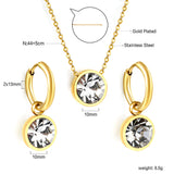 Round with White Pearls & White Diamonds & Purple Diamonds & Blue Diamonds & Green Diamonds Jewelry Set Steel/Golden
