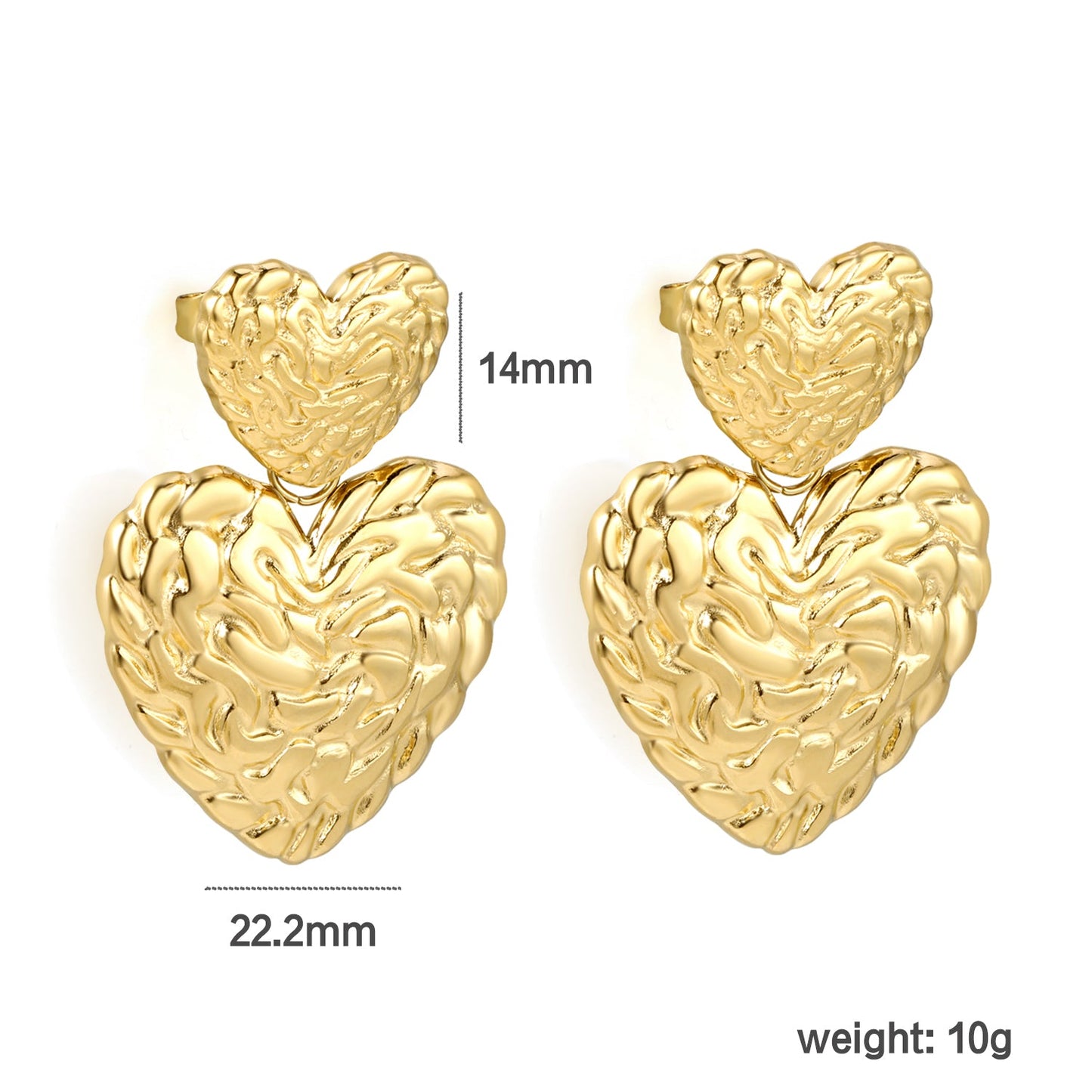 14mm Textured Small Heart + 22.2mm Textured Large Heart Stud Earrings asonjewelry