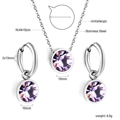 Round with White Pearls & White Diamonds & Purple Diamonds & Blue Diamonds & Green Diamonds Jewelry Set Steel/Golden asonjewelry