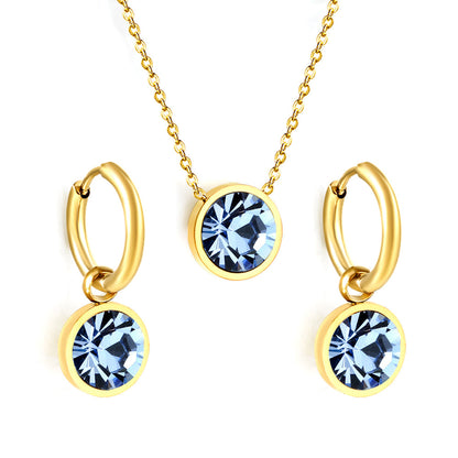 Round with White Pearls & White Diamonds & Purple Diamonds & Blue Diamonds & Green Diamonds Jewelry Set Steel/Golden asonjewelry