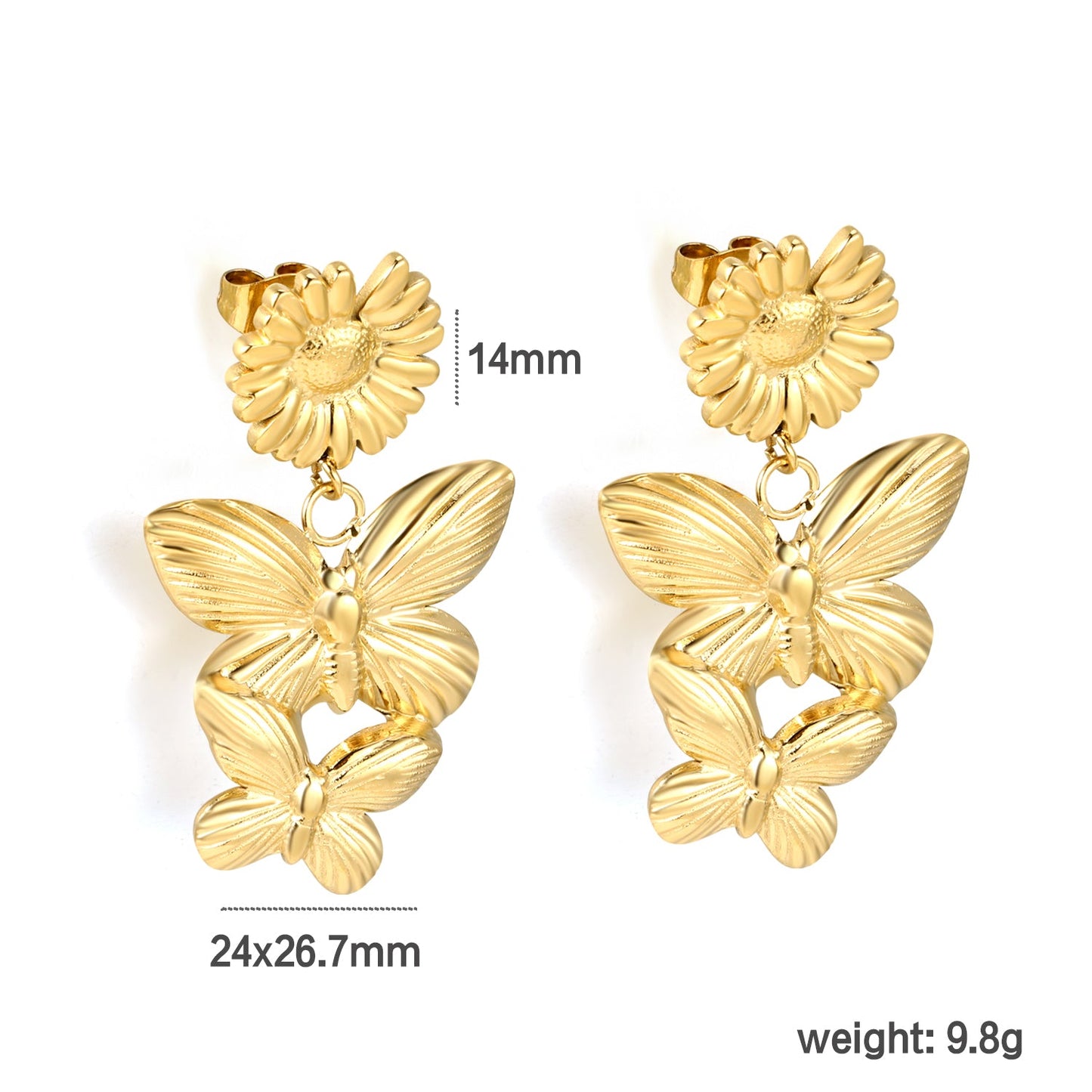 14mm Daisy + 24*26.7mm Two Butterfly Size Stud Earrings asonjewelry