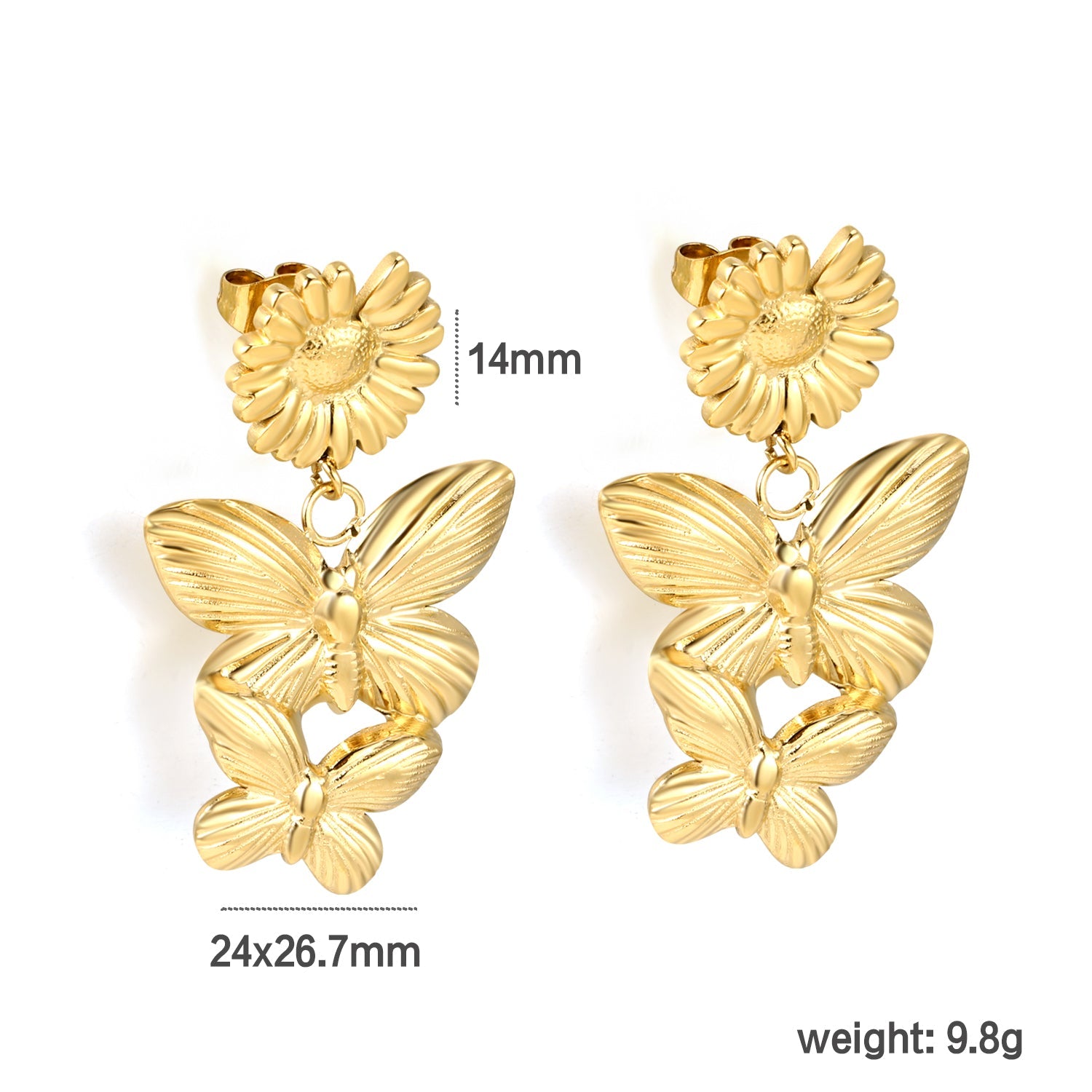 14mm Daisy + 24*26.7mm Two Butterfly Size Stud Earrings asonjewelry