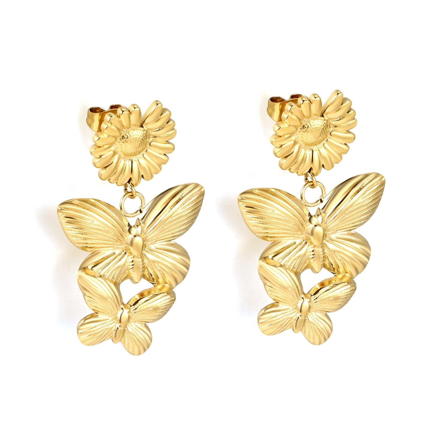 14mm Daisy + 24*26.7mm Two Butterfly Size Stud Earrings asonjewelry
