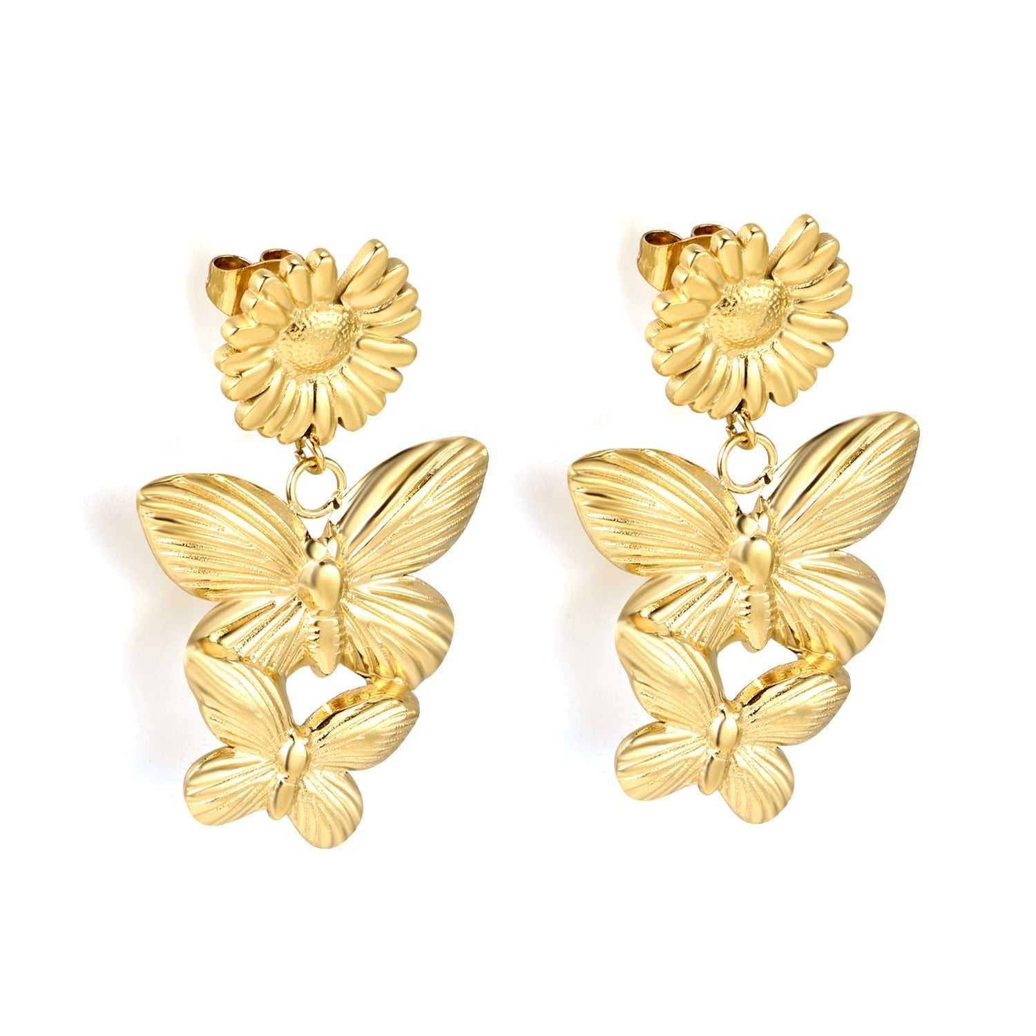 14mm Daisy + 24*26.7mm Two Butterfly Size Stud Earrings asonjewelry