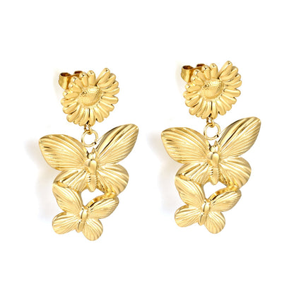 14mm Daisy + 24*26.7mm Two Butterfly Size Stud Earrings asonjewelry