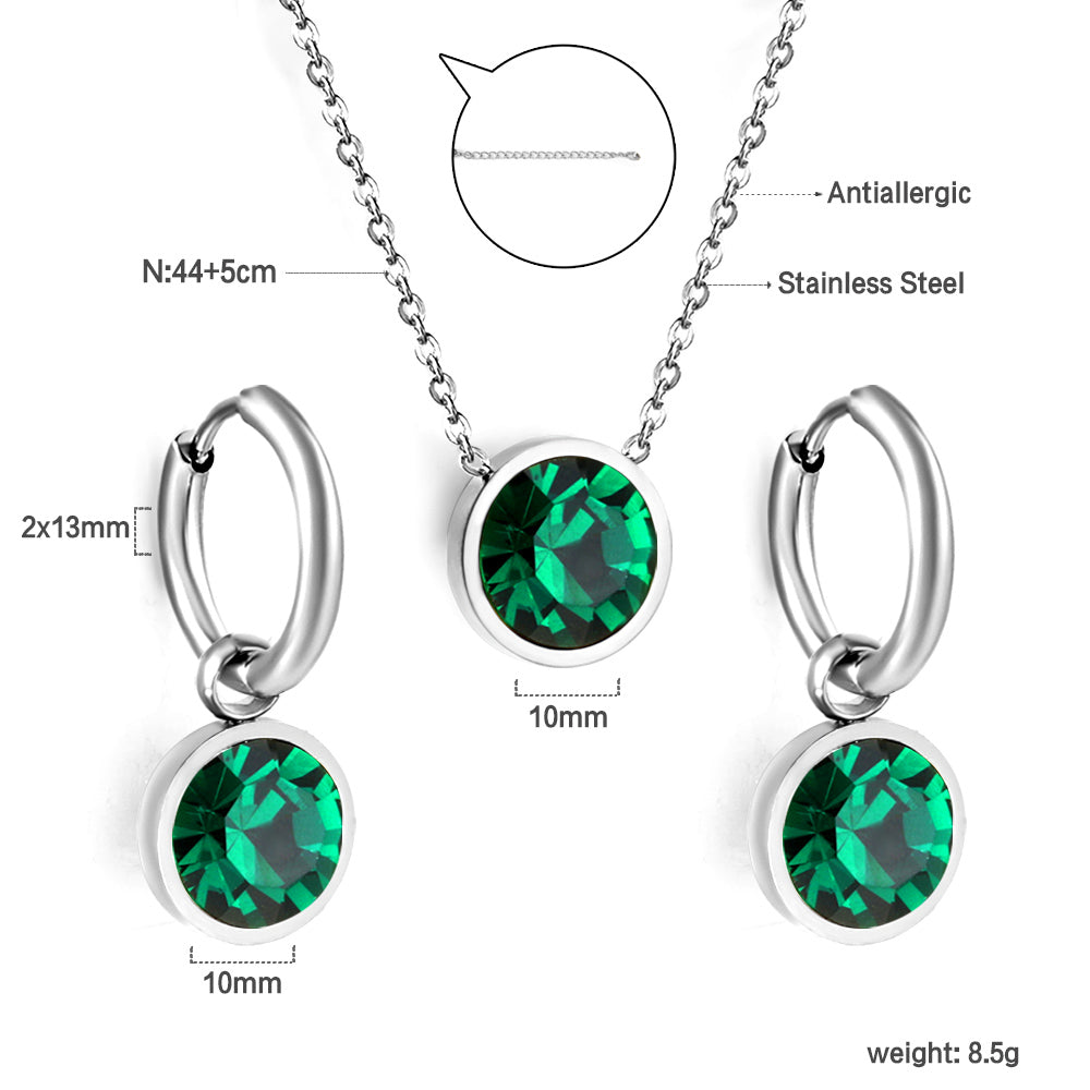 Round with White Pearls & White Diamonds & Purple Diamonds & Blue Diamonds & Green Diamonds Jewelry Set Steel/Golden asonjewelry