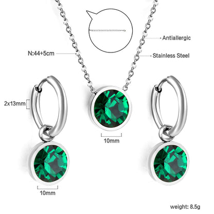 Round with White Pearls & White Diamonds & Purple Diamonds & Blue Diamonds & Green Diamonds Jewelry Set Steel/Golden asonjewelry