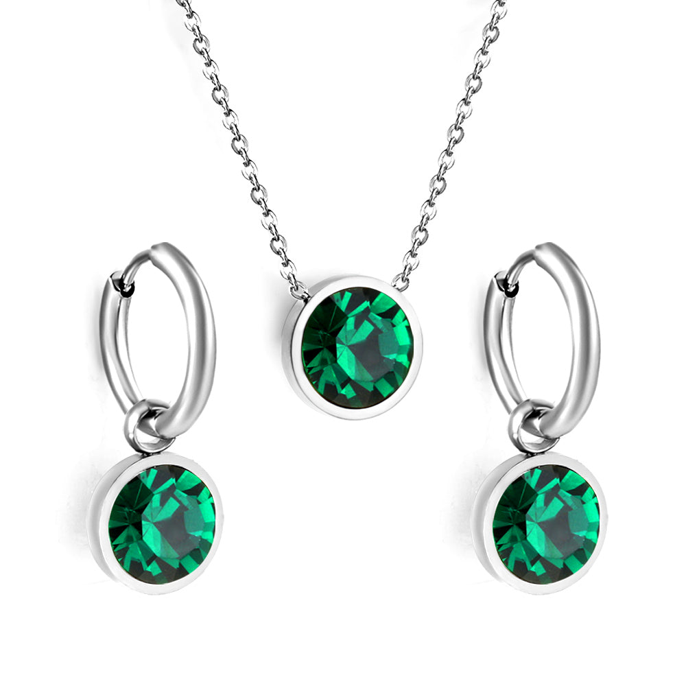 Round with White Pearls & White Diamonds & Purple Diamonds & Blue Diamonds & Green Diamonds Jewelry Set Steel/Golden asonjewelry