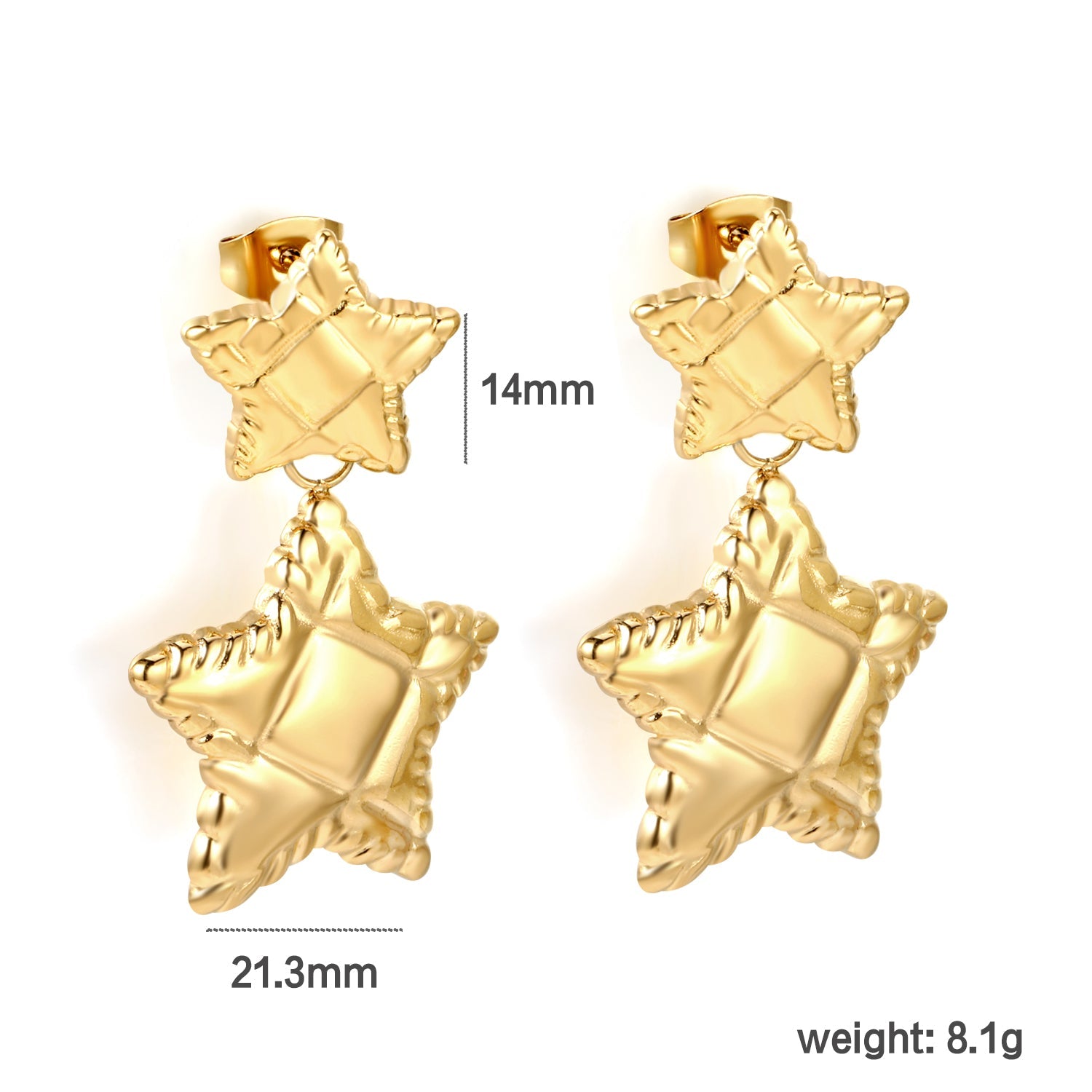 14mm Textured Small Star + 21.3mm Textured Large Star Stud Earrings asonjewelry
