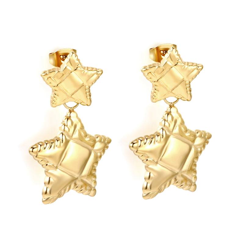 14mm Textured Small Star + 21.3mm Textured Large Star Stud Earrings