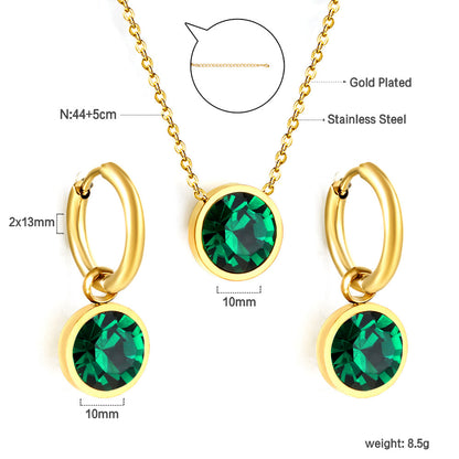 Round with White Pearls & White Diamonds & Purple Diamonds & Blue Diamonds & Green Diamonds Jewelry Set Steel/Golden asonjewelry