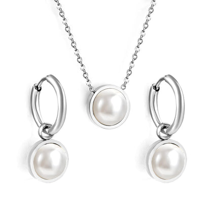 Round with White Pearls & White Diamonds & Purple Diamonds & Blue Diamonds & Green Diamonds Jewelry Set Steel/Golden asonjewelry